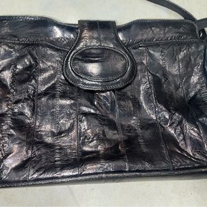Vintage Genuine Eel Skin Navy Blue
Handbag Shoulder Bag with Suede